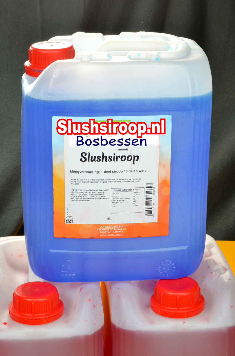 D-Slushsiroop BOSBESSEN smaak - tank met 5 ltr - Vorselaars - Slushsiroop.nl  -  Een ijskoude lekkernij voor jong en oud.