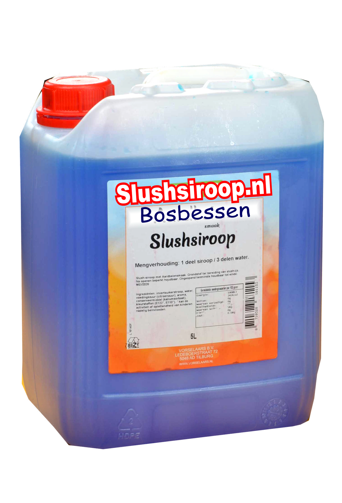 D-Slushsiroop BOSBESSEN smaak - tank met 5 ltr - Vorselaars - Slushsiroop.nl  -  Een ijskoude lekkernij voor jong en oud.