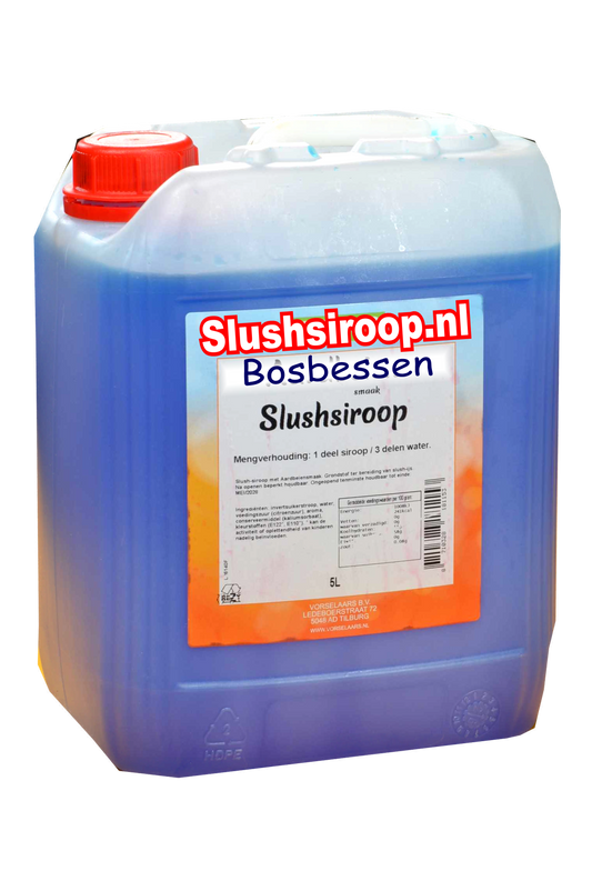 D-Slushsiroop BOSBESSEN smaak - tank met 5 ltr - Vorselaars - Slushsiroop.nl  -  Een ijskoude lekkernij voor jong en oud.